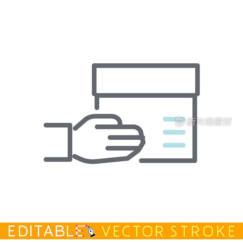 Delivery concept. Hands hold carton box. Editable stroke sketch icon. Stock vector illustration.